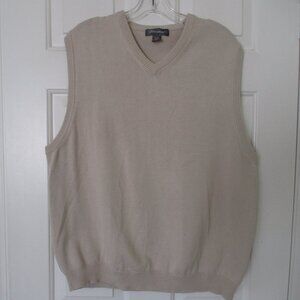 Eddie Bauer Mens Sleeveless Camel Tan Pima Cotton Sweater Vest - Size Large